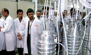 Iranian president Mahmoud Ahmadinejad inspects the Natanz nuclear enrichment plant.
