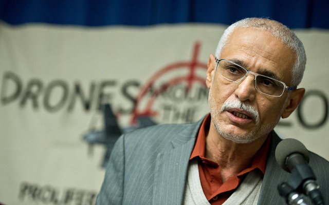 Yemeni engineer Faisal bin Ali Jaber, whose brother-in-law Salim bin Ali Jaber, an anti-al Qaeda cleric; and 26-year-old nephew Walid Abdullah bin Ali Jaber, were killed in a drone strike in Yemen's southeastern Hadramawt province on on August 29, 2012, speaks at a press conference at the National Press Club in Washington on November 15, 2013. AFP PHOTO/Nicholas KAMM (Photo credit should read NICHOLAS KAMM/AFP/Getty Images)